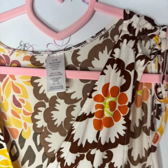 Floral dress cinching ribbon π tie shoulder stretchy slinky flowers hippie - Picture 6 of 12